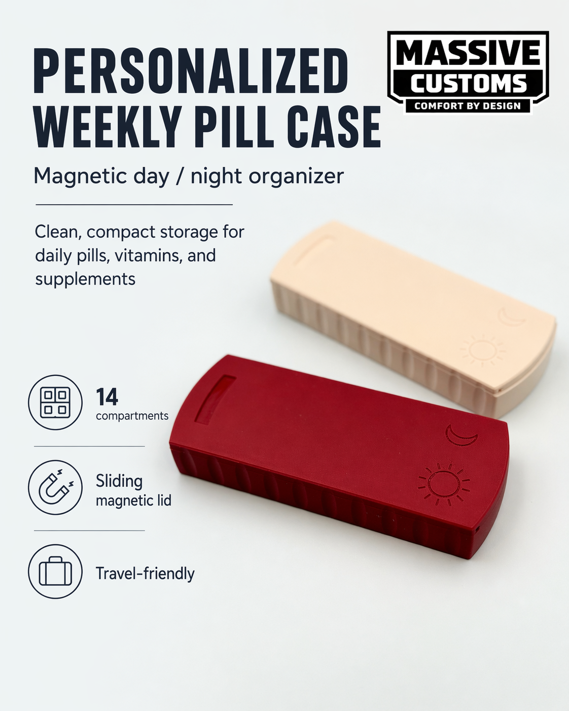 The Original Massive Customs Personalized Weekly Pill Organizer - Magnetic AM & PM Pill Case