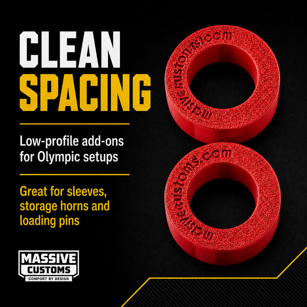 The Original Massive Customs Olympic Barbell Plate Spacers - 1" Sleeve Spacers for Barbells and Storage Horns