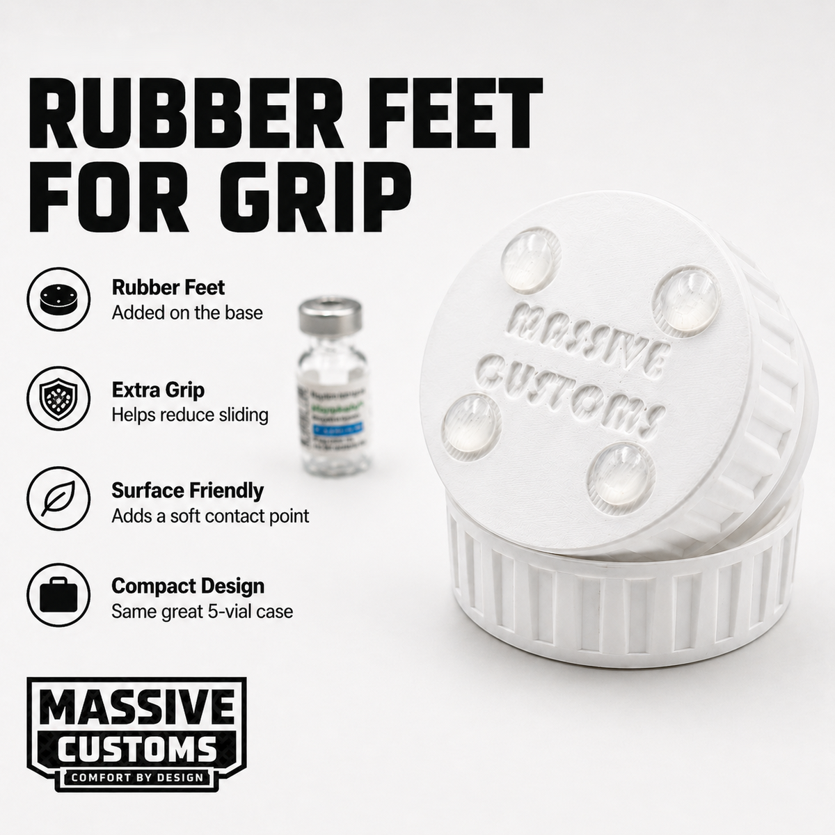 MC Vault 5 travel-capable vial case with threaded lid