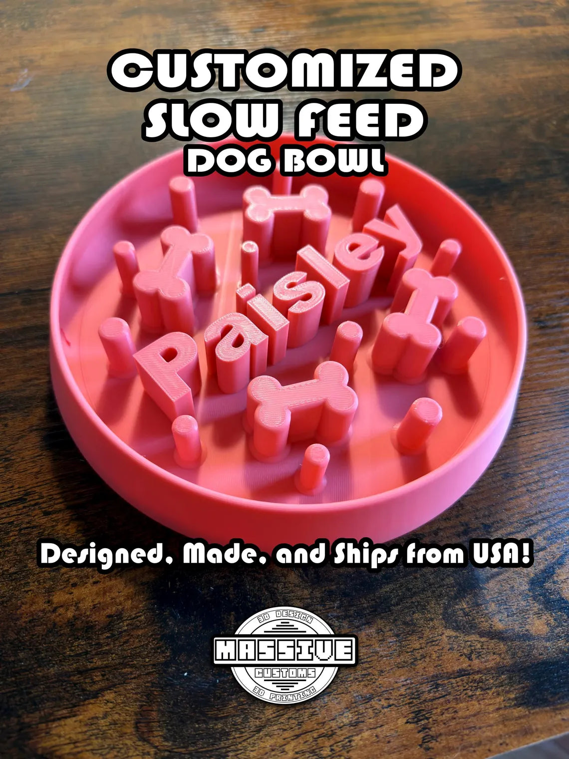 The Original Massive Customs Personalized Slow Feeder Dog & Cat Bowl