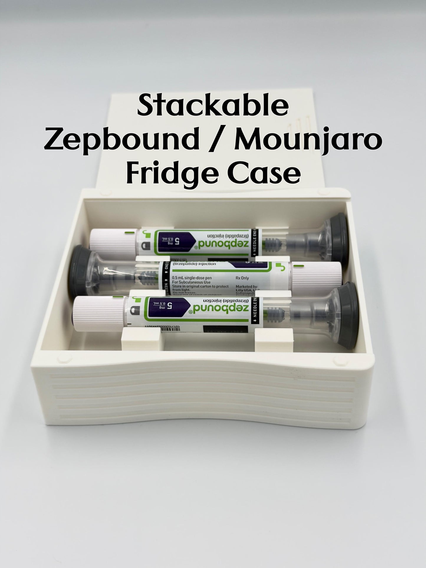 Stackable Low-Profile Storage Case for Zepbound® & Mounjaro® Injection Pens (4-Pen)