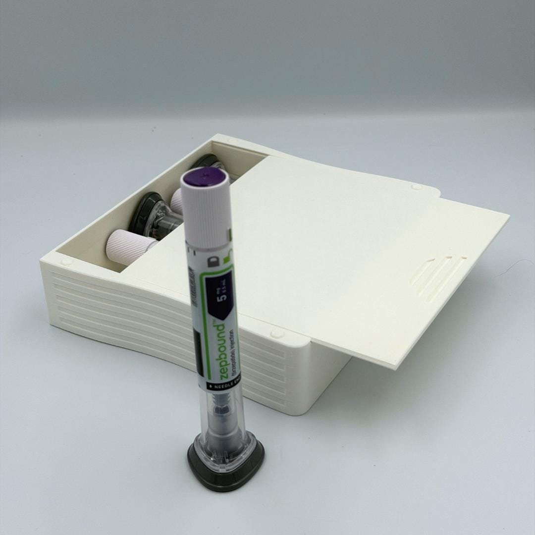Stackable Low-Profile Storage Case for Zepbound® & Mounjaro® Injection Pens (5-Pen)
