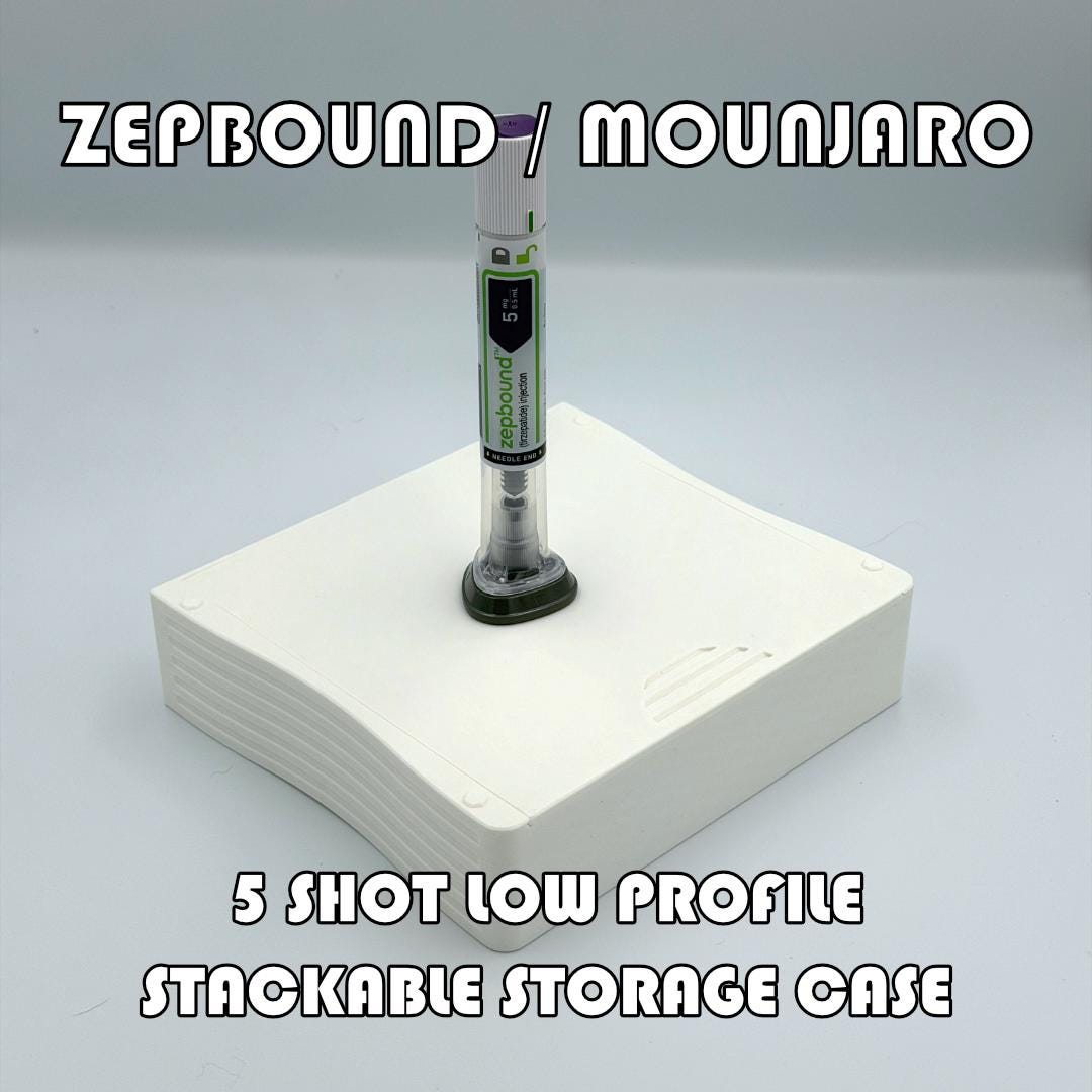 Stackable Low-Profile Storage Case for Zepbound® & Mounjaro® Injection Pens (5-Pen)