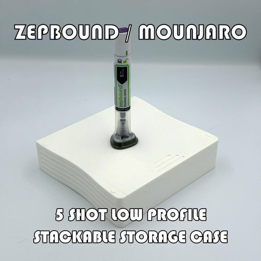 Stackable Low-Profile Storage Case for Zepbound® & Mounjaro® Injection Pens (5-Pen)