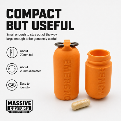 The Original Massive Customs Emergency Pill Case Keychain - Compact Threaded Med Holder with Carabiner