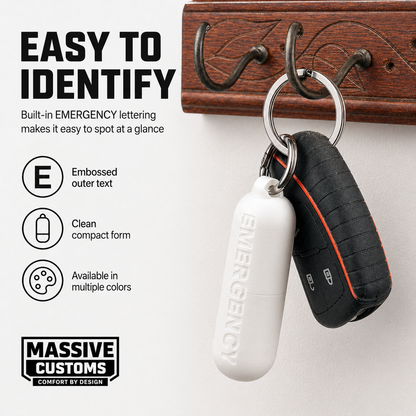 The Original Massive Customs Emergency Pill Case Keychain - Compact Threaded Med Holder with Carabiner