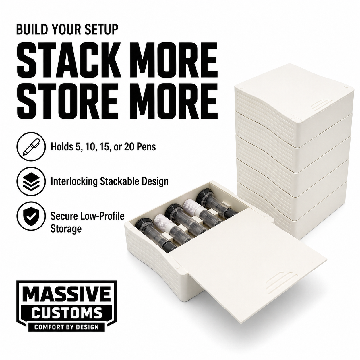 MC Stack 5 - The Original Massive Customs Stackable 5-Pen Fridge Case for Zepbound® & Mounjaro®