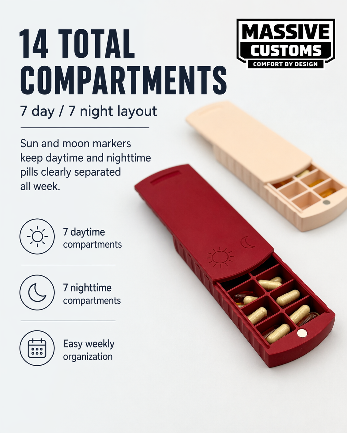 The Original Massive Customs Personalized Weekly Pill Organizer - Magnetic AM & PM Pill Case
