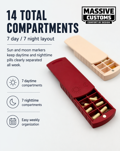 The Original Massive Customs Personalized Weekly Pill Organizer - Magnetic AM & PM Pill Case