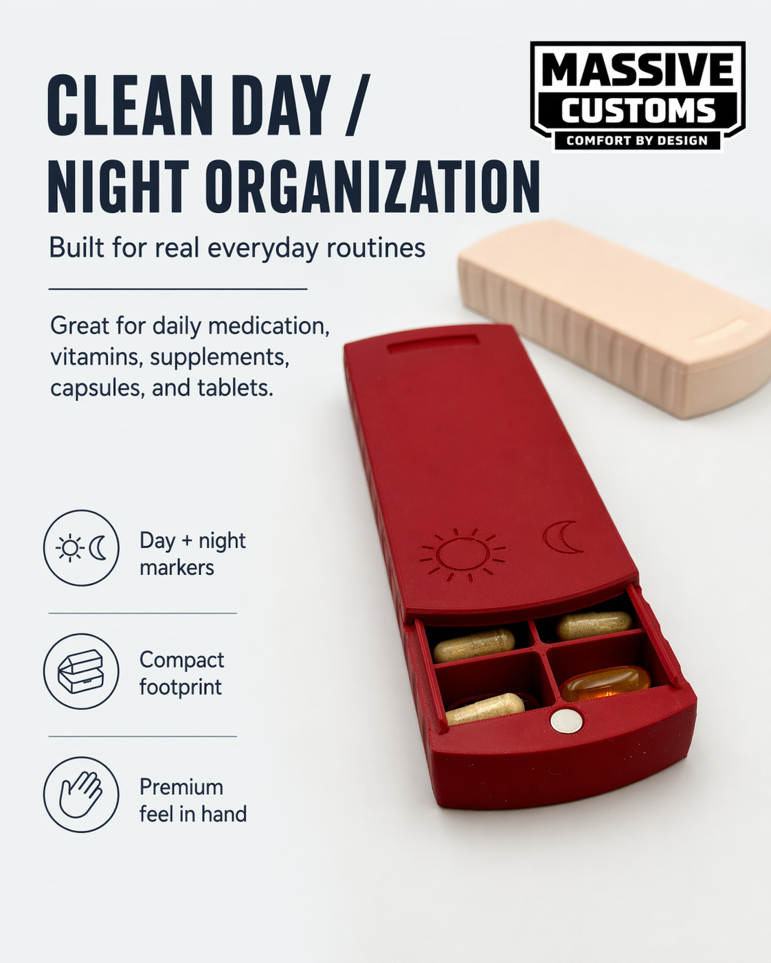 The Original Massive Customs Personalized Weekly Pill Organizer - Magnetic AM & PM Pill Case