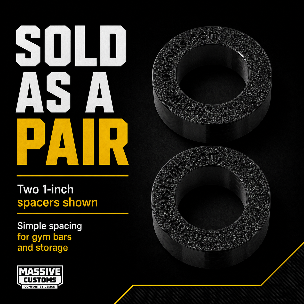 The Original Massive Customs Olympic Barbell Plate Spacers - 1" Sleeve Spacers for Barbells and Storage Horns