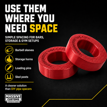 The Original Massive Customs Olympic Barbell Plate Spacers - 1" Sleeve Spacers for Barbells and Storage Horns