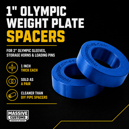 The Original Massive Customs Olympic Barbell Plate Spacers - 1" Sleeve Spacers for Barbells and Storage Horns