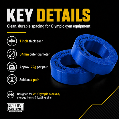 The Original Massive Customs Olympic Barbell Plate Spacers - 1" Sleeve Spacers for Barbells and Storage Horns