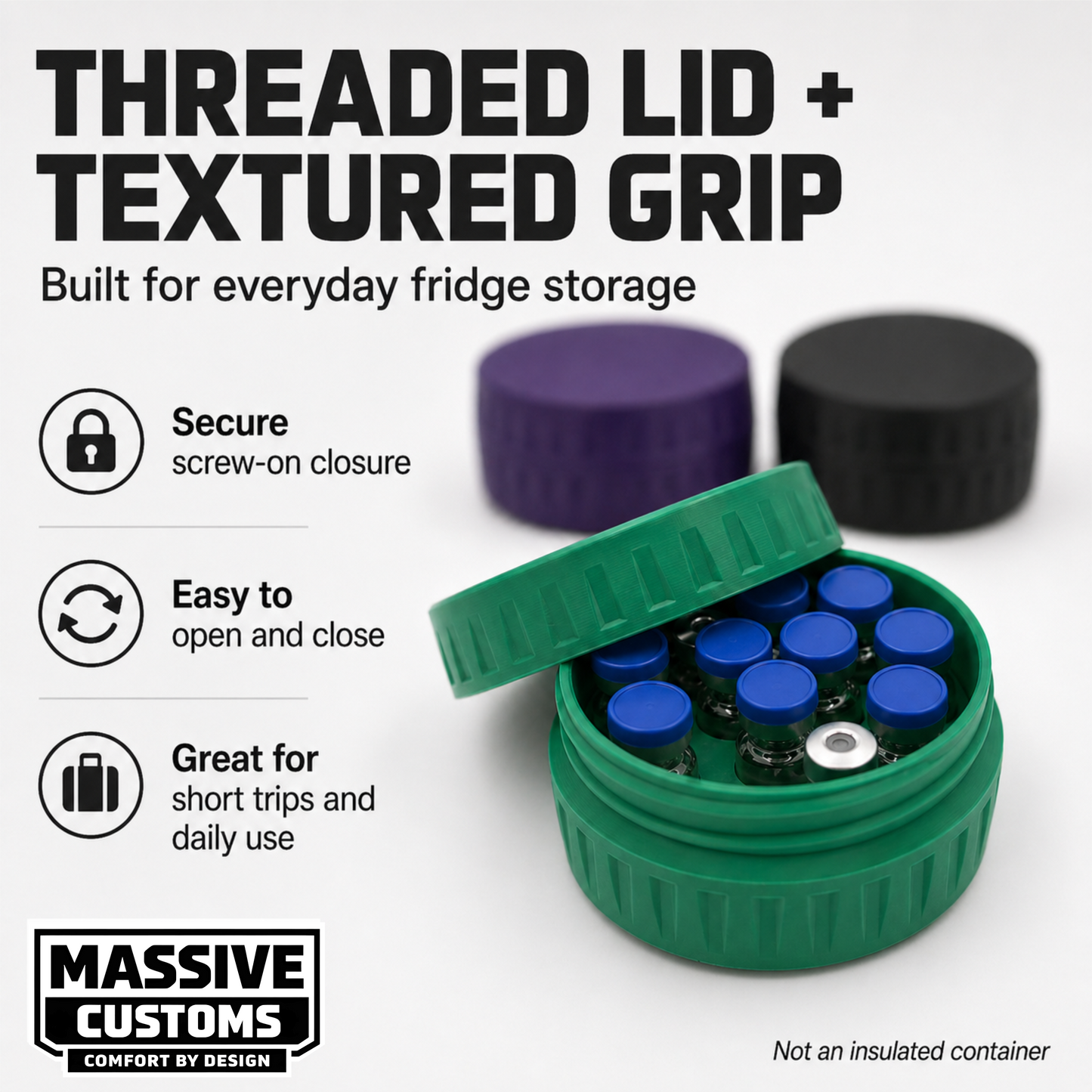 MC Vault 12 - The Original Massive Customs 12-Vial Storage Case for Standard 3mL Medication Vials