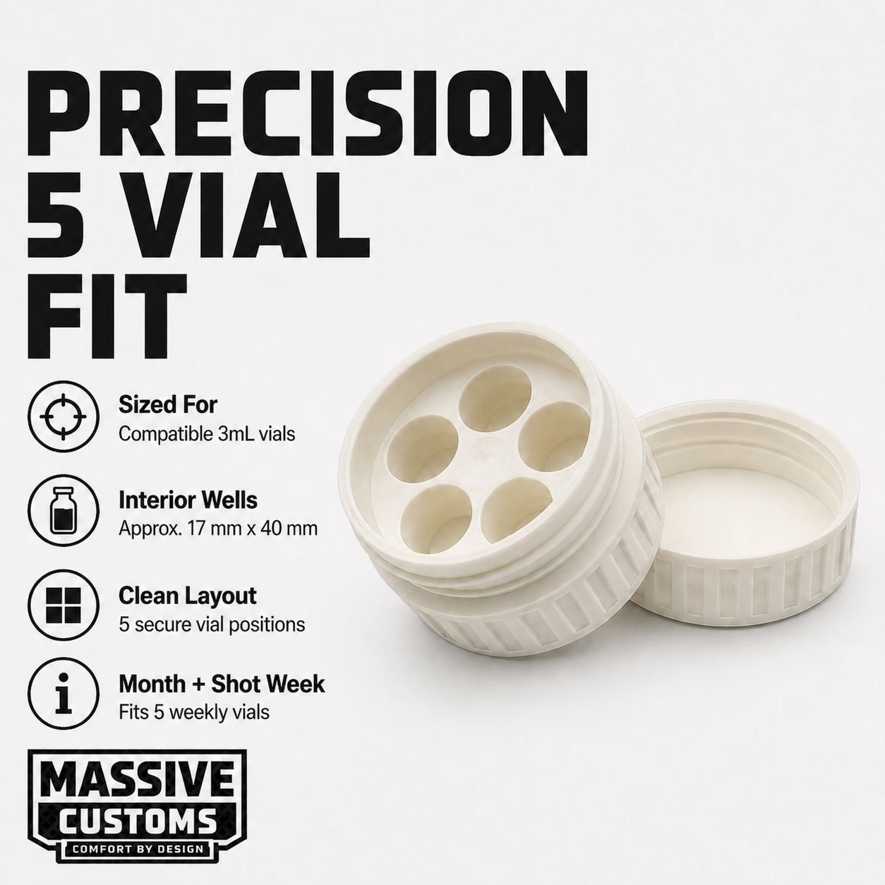 MC Vault 5 compact vial storage case for peptides and compounded medications