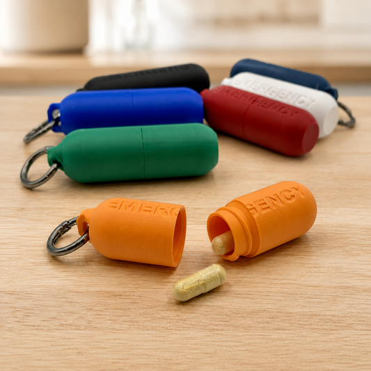 The Original Massive Customs Emergency Pill Case Keychain - Compact Threaded Med Holder with Carabiner