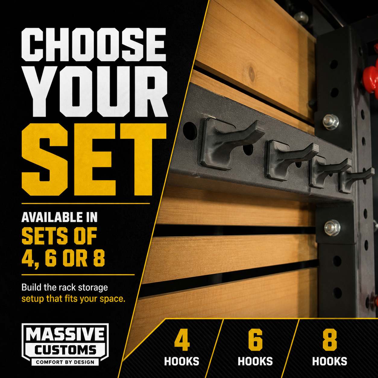 The Original Massive Customs Squat Rack Storage Hook - Hang Small Gym Accessories from Your Rack