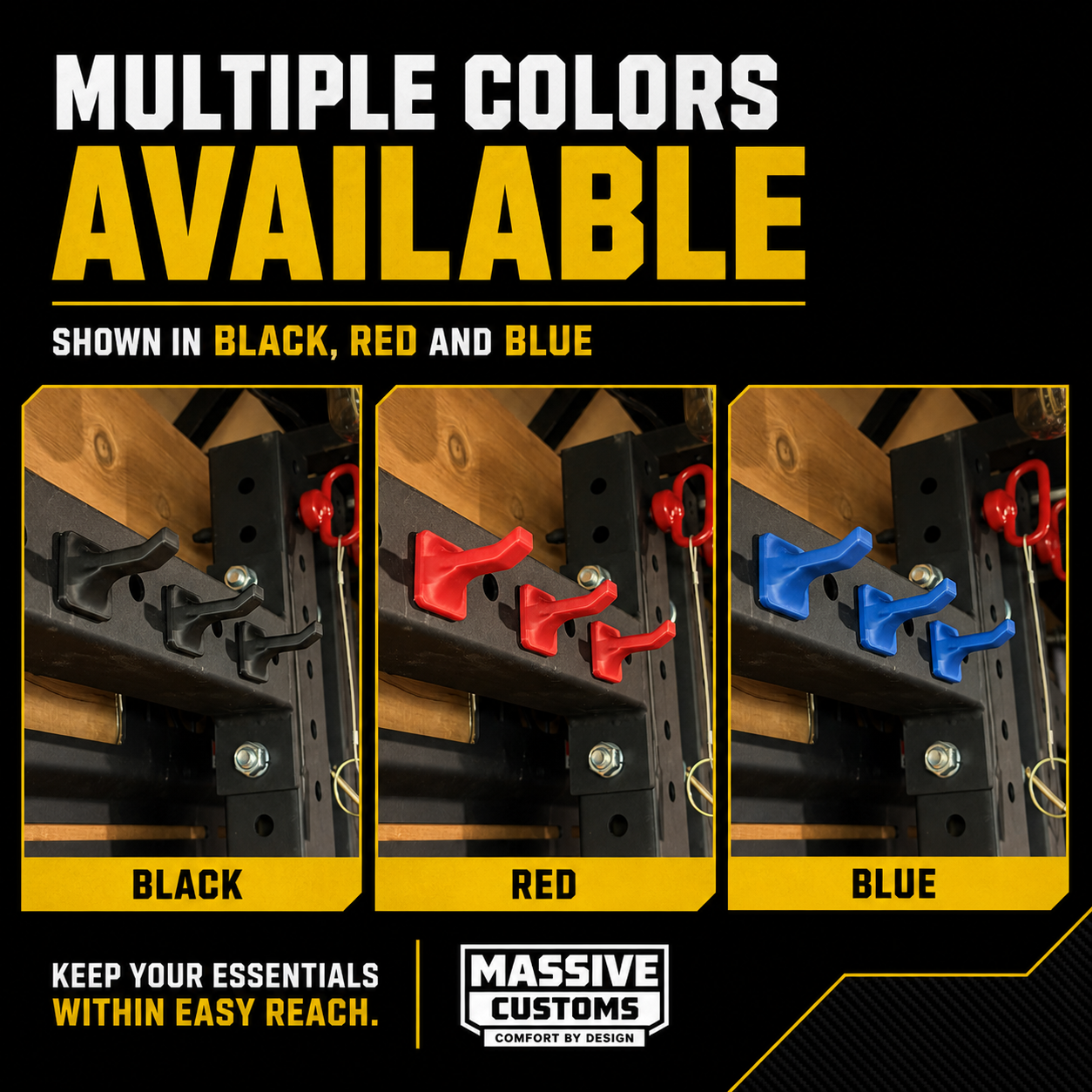 The Original Massive Customs Squat Rack Storage Hook - Hang Small Gym Accessories from Your Rack