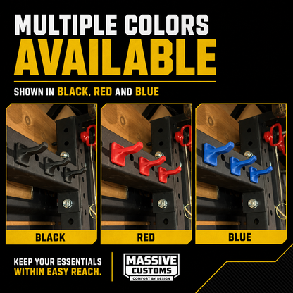 The Original Massive Customs Squat Rack Storage Hook - Hang Small Gym Accessories from Your Rack