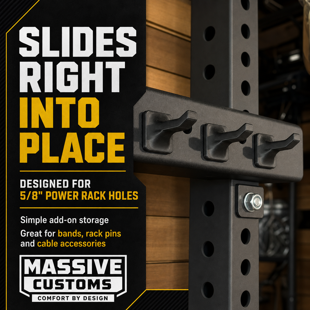 The Original Massive Customs Squat Rack Storage Hook - Hang Small Gym Accessories from Your Rack