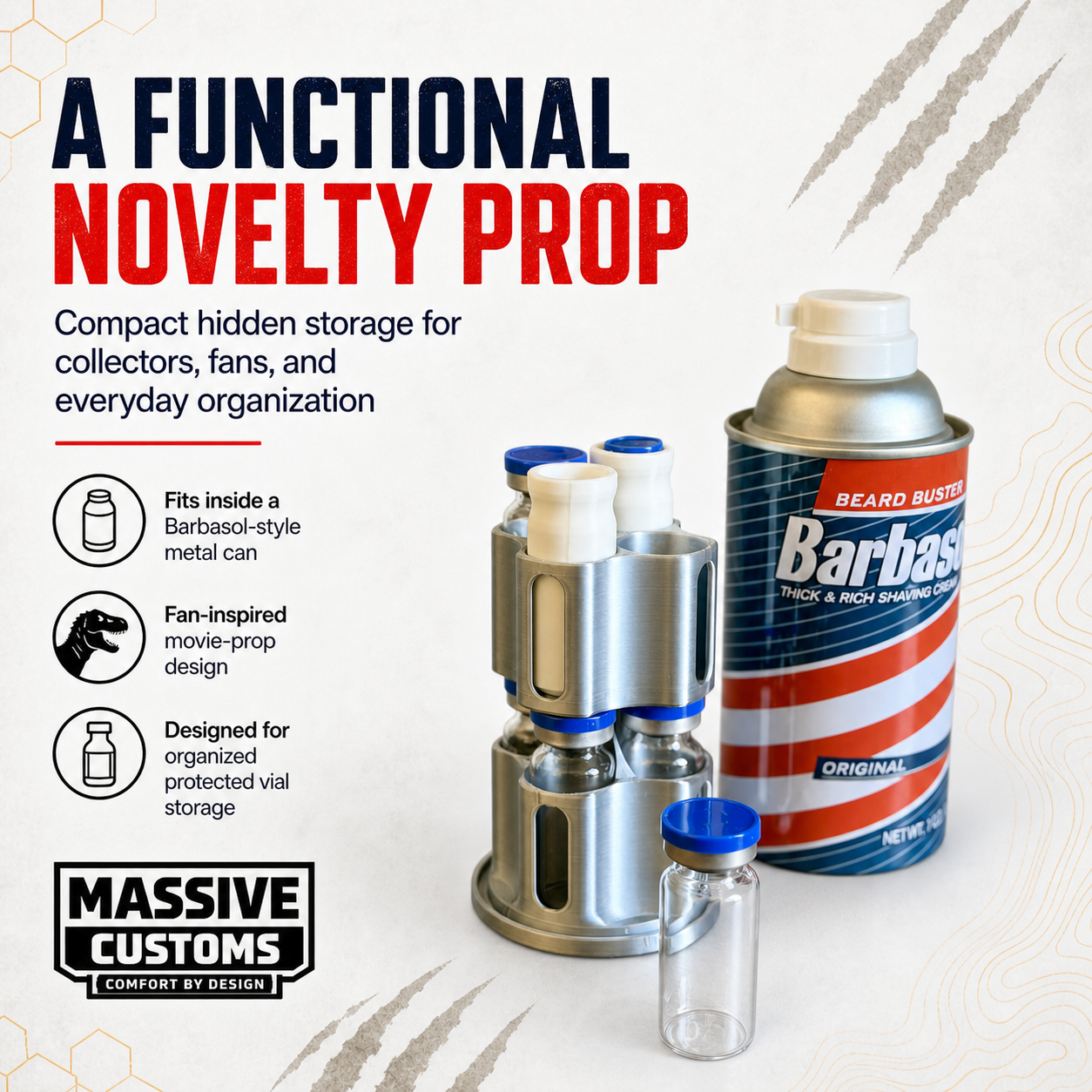 The Original Massive Customs Jurassic Park Barbasol CryoCan 10mL Vial Storage Case